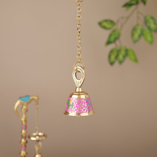 Brass Hanging Bell with Colorful Detailing | Traditional Decorative Bell for Pooja and Spiritual Decor at www.hiretails.com