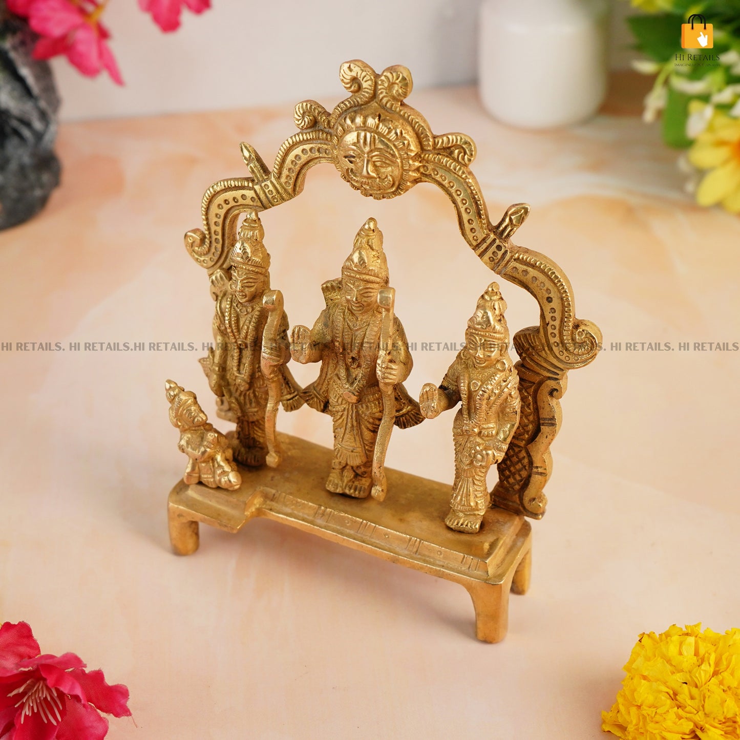 Handcrafted Brass Ram Darbar Idol Statue for pooja mandir, a perfect spiritual and decorative piece for your home at www.hiretails.com