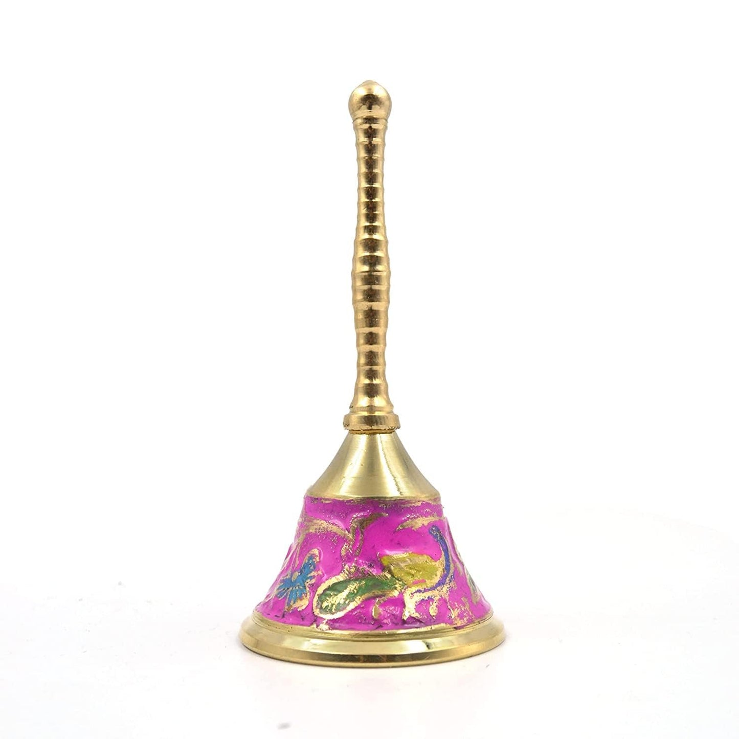 Handcrafted Brass Temple Bell with Intricate Pink Design for Spiritual Lighting | Traditional Bell for Religious Ceremonies at www.hiretails.com