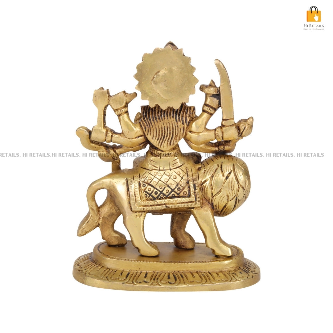 Durga Maa Brass Idol on Lion | Fine Religious Decor and Spiritual Statue for Pooja | Brass Durga Figurine at www.hiretails.com