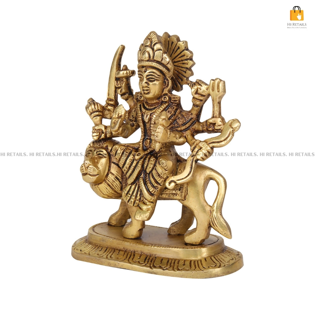 Brass Durga Maa Statue with Lion for Durga Puja and Religious Celebrations | Premium Brass Home Decoration at www.hiretails.com